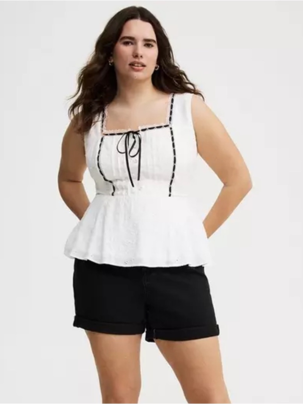 Torrid Peplum Eyelet Top White & Black Size 2